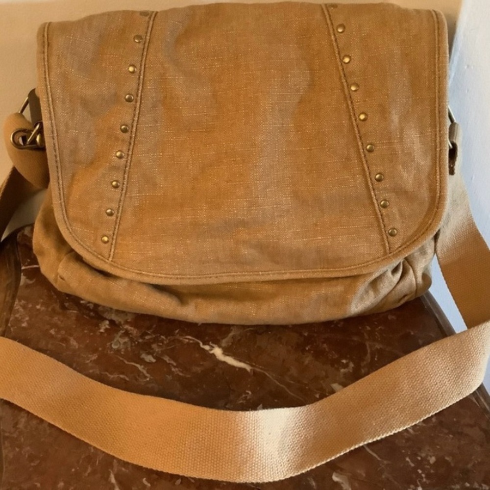 Vintage Bohemian FOSSIL Tan Canvas Hobo Bag